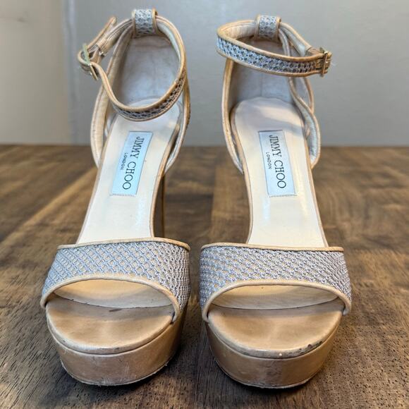 Jimmy Choo Kayden Stiletto Heel Leather Mesh Ankle Strap Platform Women’s Sz 39 - Picture 3 of 12